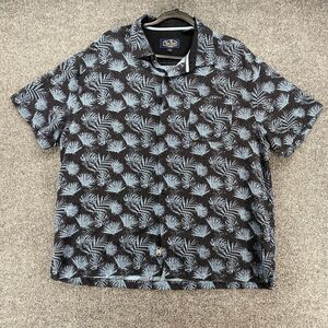 Nat Nast Shirt Mens XL Blue Silk Cotton Button Up Short Sleeve Rockabilly Resort